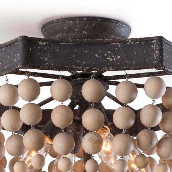 Wood Beaded Semi Flush Mount